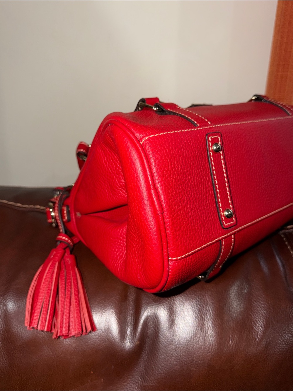 ‼️Dooney & Bourke Red Leather Satchel Crossbody Bag - Picture 9 of 16